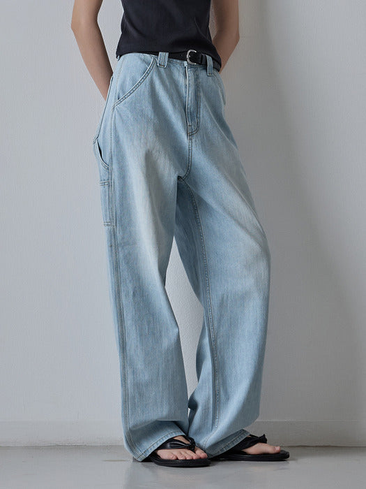 Facade Pattern Denim Work Pants light indigo
