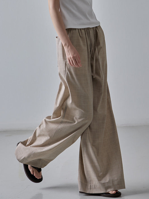 Facade Pattern Summer Wool Wide Banding Pants oatmeal