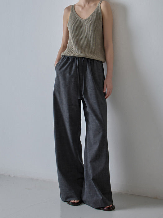 Facade Pattern Summer Wool Wide Banding Pants charcoal