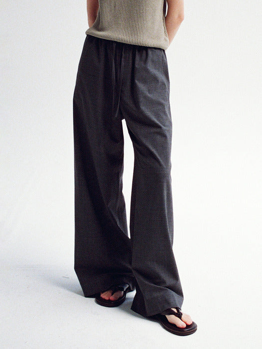 Facade Pattern Summer Wool Wide Banding Pants charcoal