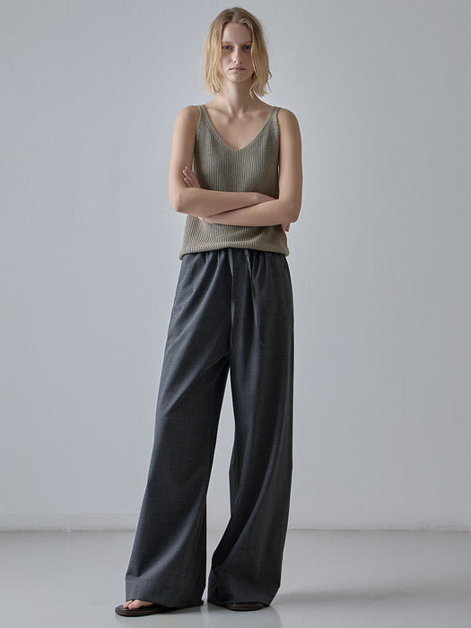 Facade Pattern Summer Wool Wide Banding Pants charcoal