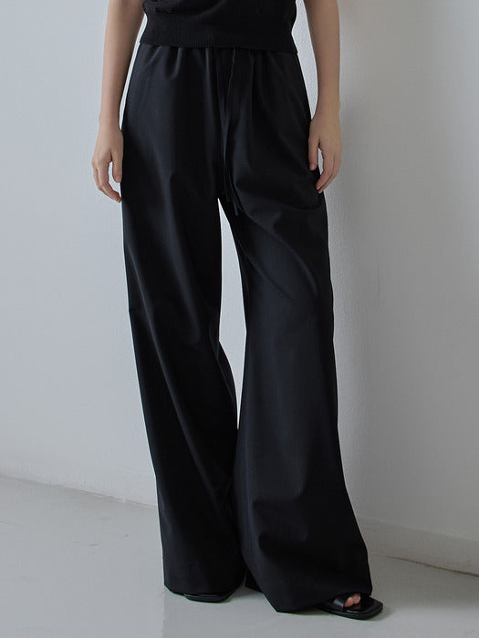 Facade Pattern Summer Wool Wide Banding Pants black