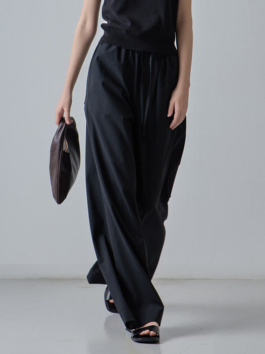 Facade Pattern Summer Wool Wide Banding Pants black