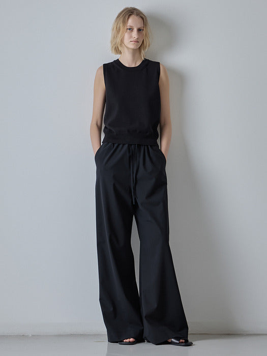 Facade Pattern Summer Wool Wide Banding Pants black