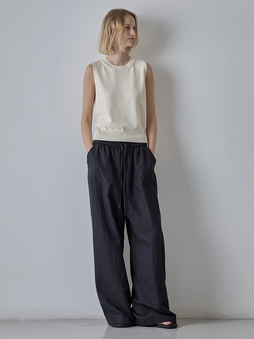 Facade Pattern Stitch Pocket Banding Pants dark charcoal