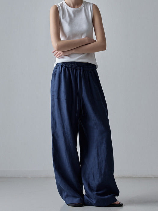 Facade Pattern Stitch Pocket Banding Pants blue