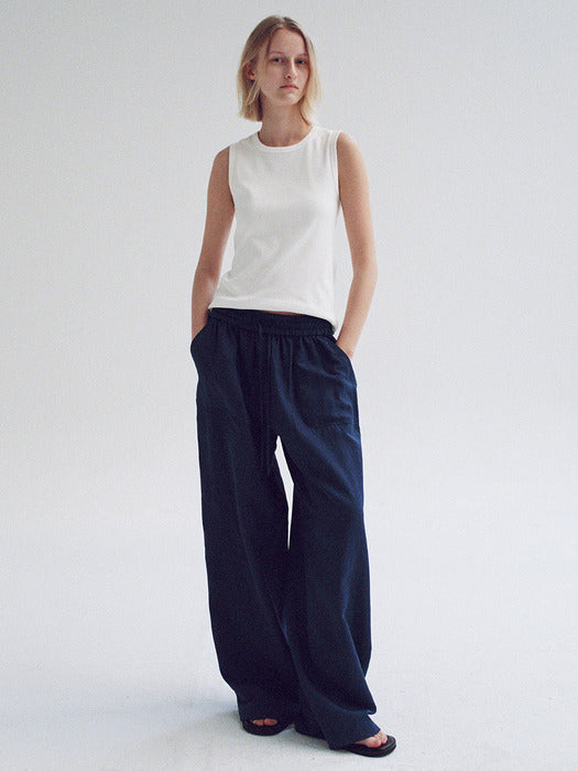 Facade Pattern Stitch Pocket Banding Pants blue
