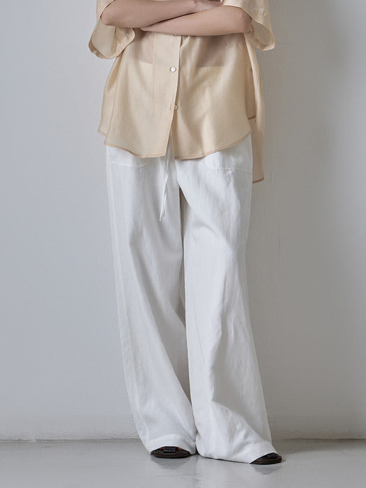 Facade Pattern Stitch Pocket Banding Pants white