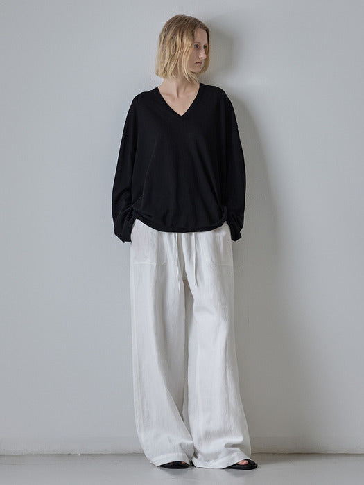 Facade Pattern Stitch Pocket Banding Pants white