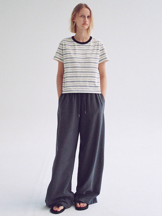 Facade Pattern Pigment Wide Banding Pants blue grey