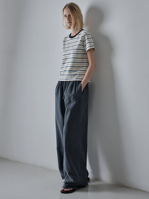 Facade Pattern Pigment Wide Banding Pants blue grey