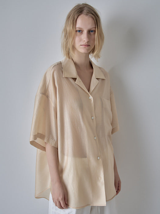 [facade pattern] Open Collar Half Shirt_butter