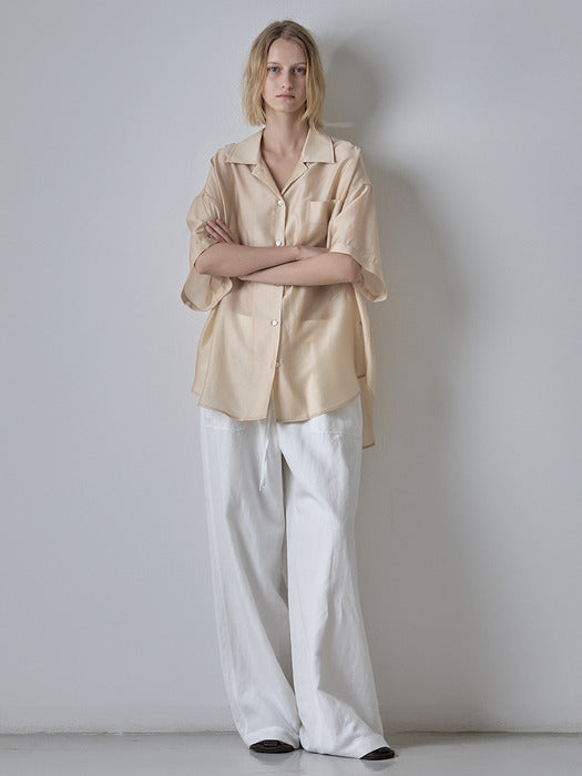Facade Pattern Open Collar Half Shirt butter