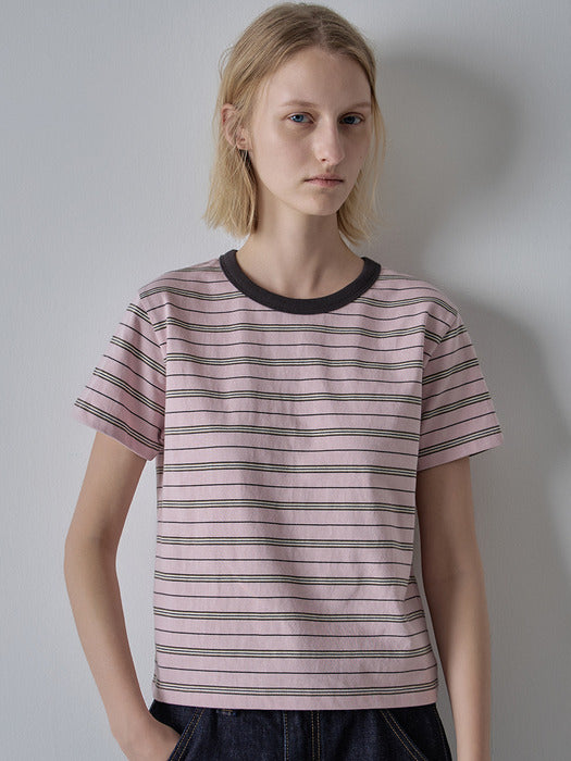 Facade Pattern Stripe Crop T-shirt