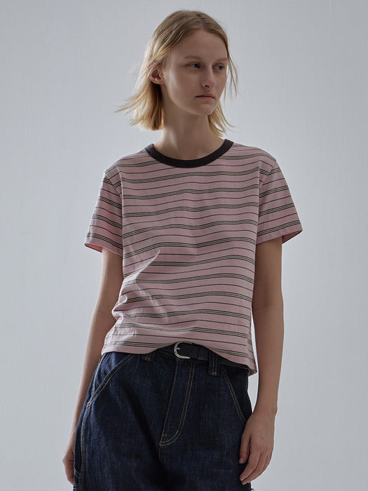 Facade Pattern Stripe Crop T-shirt