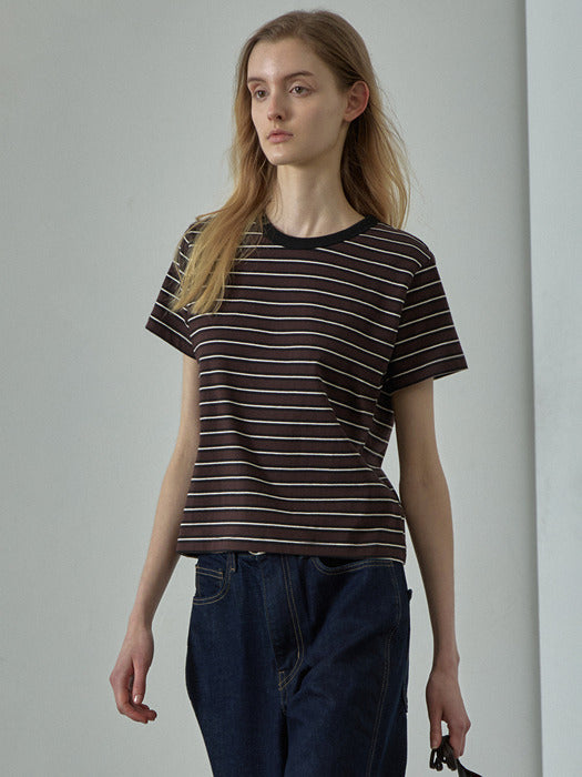 Facade Pattern Stripe Crop T-shirt