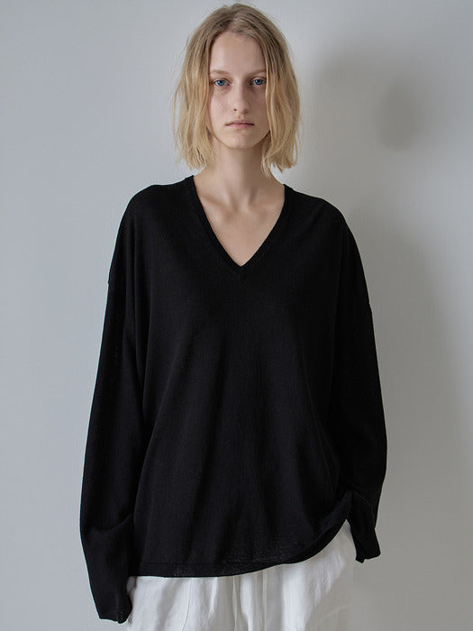 Facade Pattern Boyfit V-neck Knitwear black
