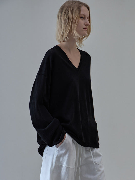 [facade pattern] 보이핏 브이넥 Knitwear_black