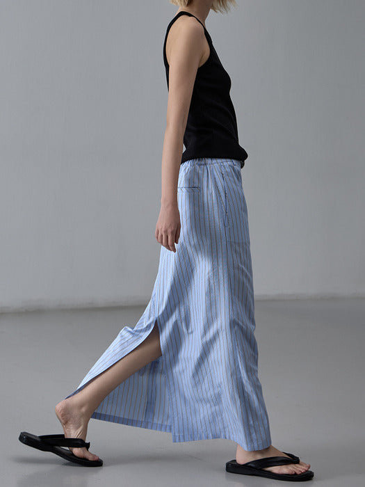 [facade pattern] Sky Blue Striped Maxi Skirt
