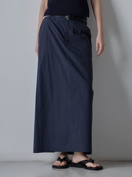 Facade Pattern Stripe Maxi Skirt dark navy
