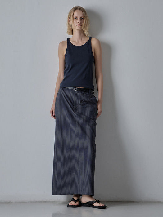 Facade Pattern Stripe Maxi Skirt dark navy