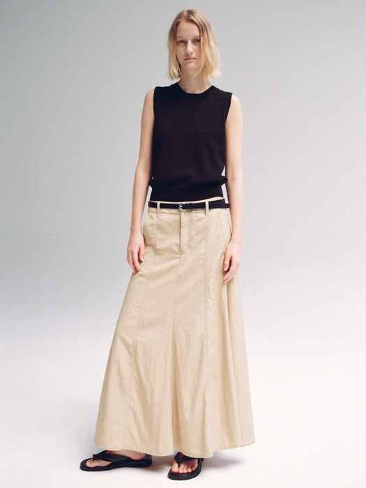 Facade Pattern Maxi Flare Skirt beige