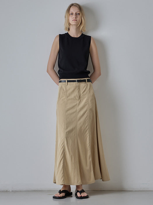 Facade Pattern Maxi Flare Skirt beige