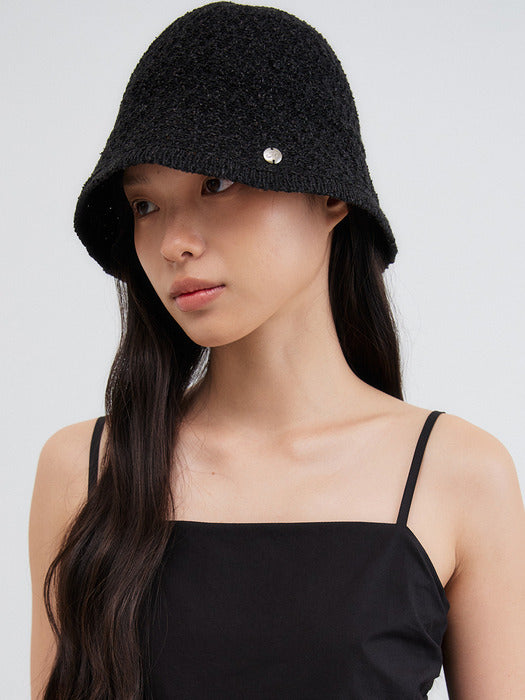 Mango Maniplease Rope Knit Bucket Hat Black