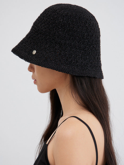 Mango Maniplease Rope Knit Bucket Hat Black