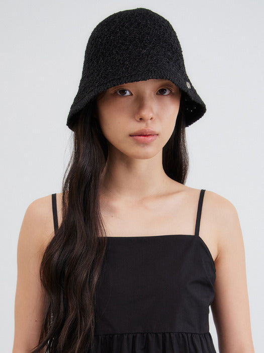 Mango Maniplease Rope Knit Bucket Hat Black