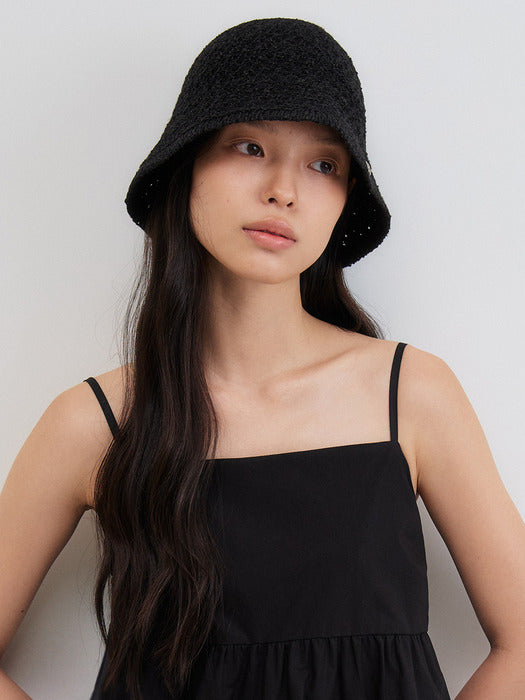 Mango Maniplease Rope Knit Bucket Hat Black