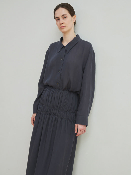 [moia] lyocell wrinkle skirt (stone blue)