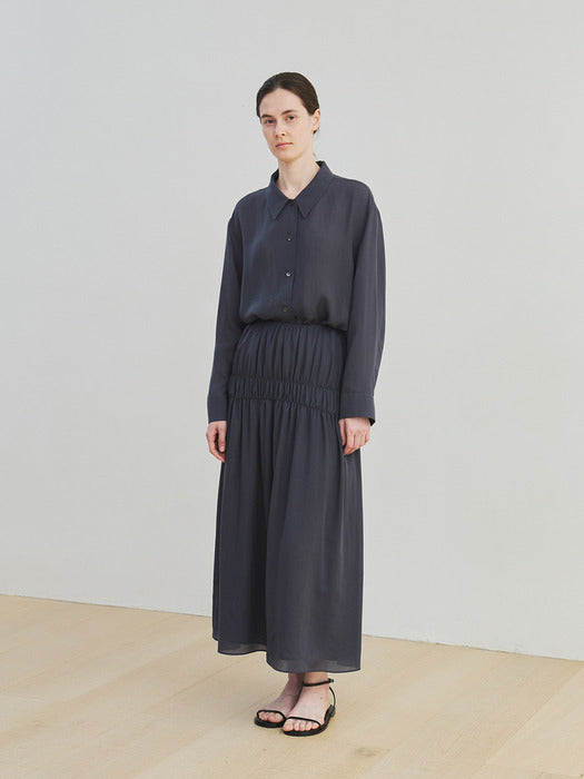 [moia] lyocell wrinkle skirt (stone blue)