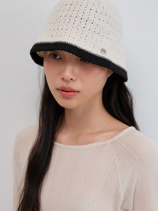 Mango Maniplease Rope Knit Bucket Hat Natural