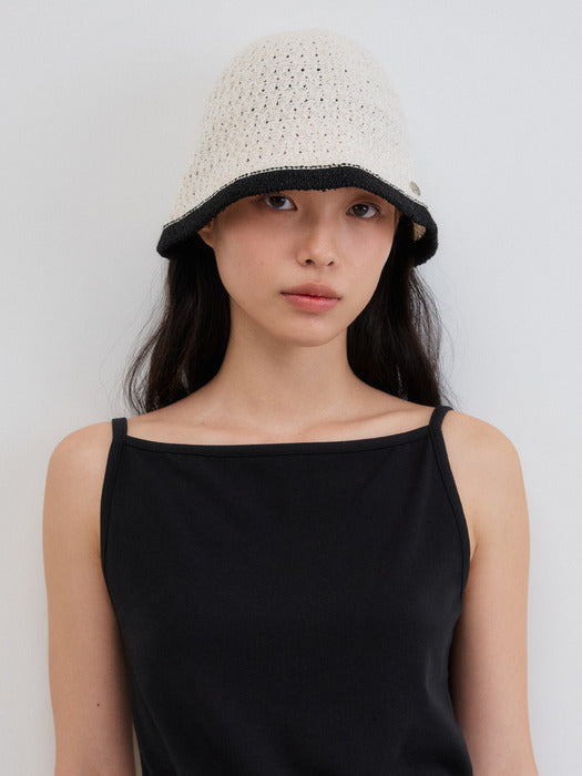 Mango Maniplease Rope Knit Bucket Hat Natural
