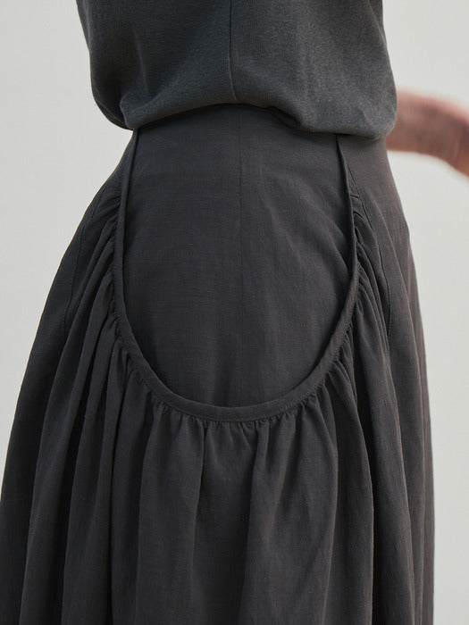 [moia] shirring cocoon skirt (charcoal brown)
