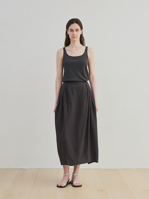 [moia] shirring cocoon skirt (charcoal brown)