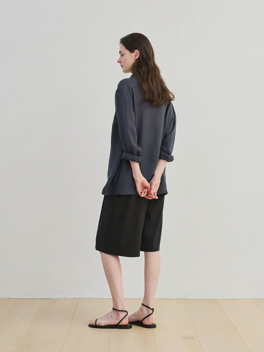 [moia] viscose linen half pants (black)