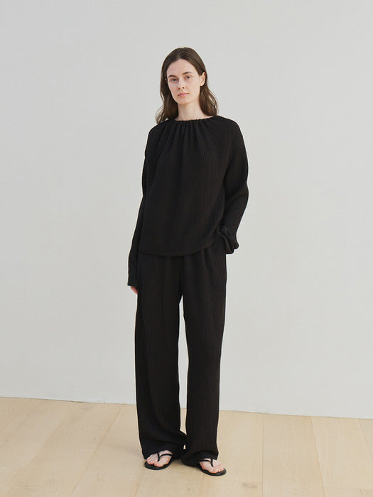 [moia] wrinkle banding pants (black)