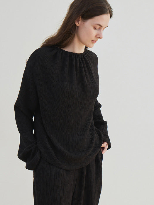 [moia] wrinkle banding pants (black)