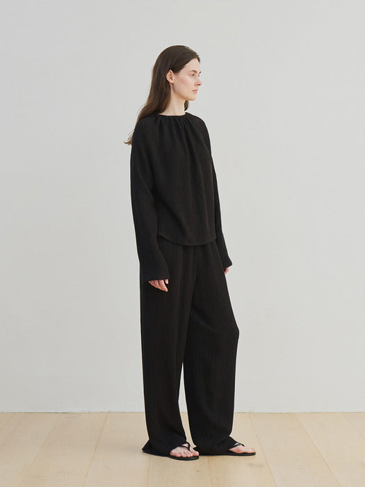 [moia] wrinkle banding pants (black)