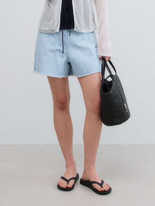 Mango Maniplease Seal Stripe Denim Shorts Stripe
