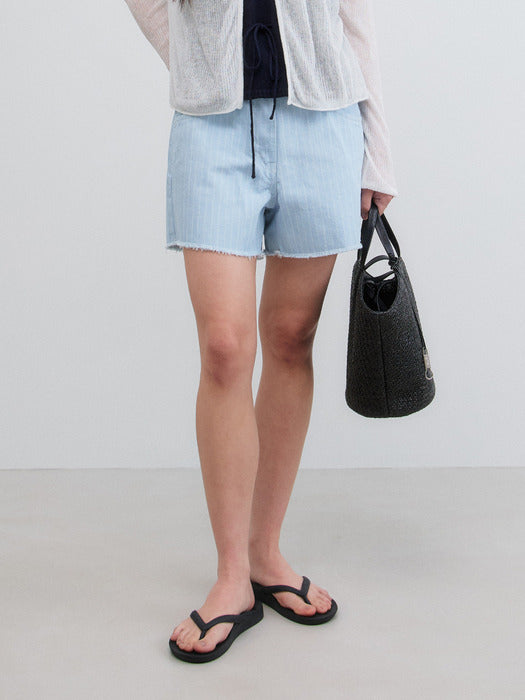 Mango Maniplease Seal Stripe Denim Shorts Stripe