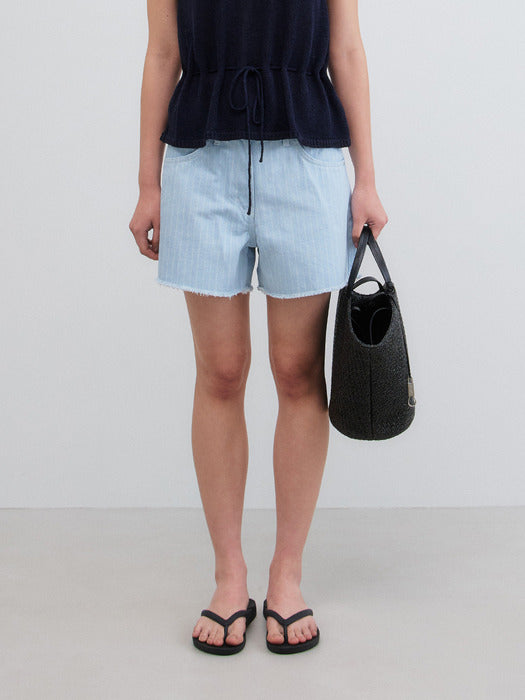 Mango Maniplease Seal Stripe Denim Shorts Stripe