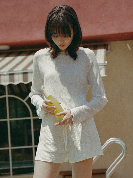 Mango Maniplease Tito Knit Shorts Pure Ivory