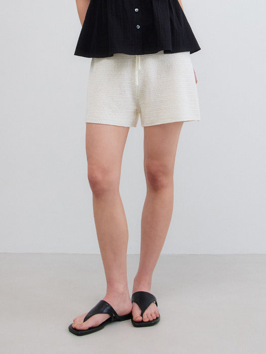 Mango Maniplease Tito Knit Shorts Pure Ivory