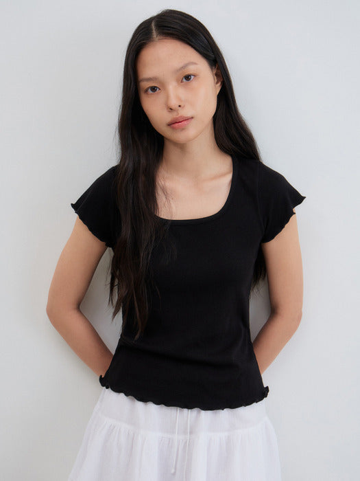 Mango Maniplease Silly Ruffle Tee Black