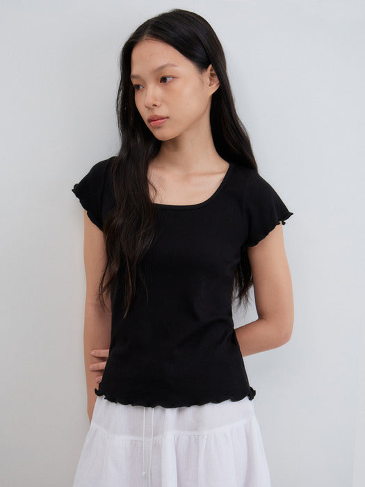[Mango Maniplease] Silly Ruffle TEE_BLACK