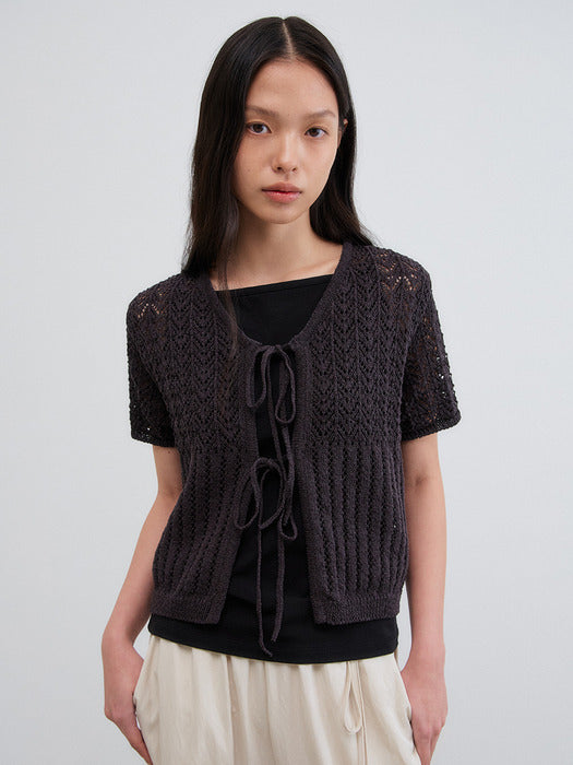 Mango Maniplease Poyni Tie Cardigan Charcoal