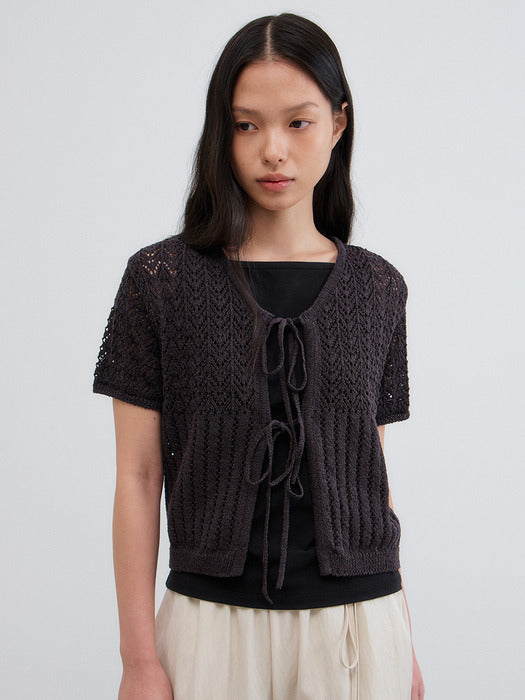 Mango Maniplease Poyni Tie Cardigan Charcoal
